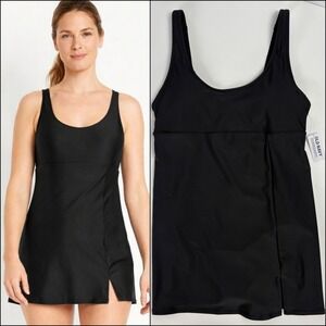 NWT Black Wireless Swim Dress S Swimming High Coverage Swimsuit‎ One-Piece Skirt